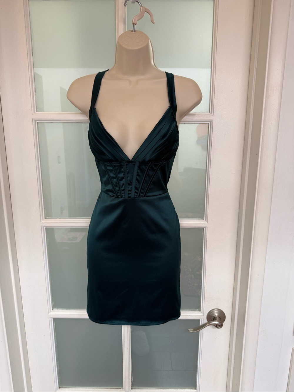 Windsor Emerald Satin Plunge Corset Mini Dress